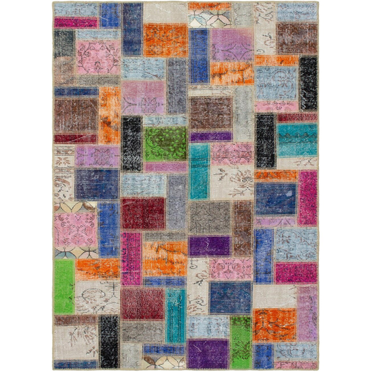 ECARPETGALLERY Hand-knotted Color Transition Patchwork Multi Wool Rug - 5'9 x 8'9