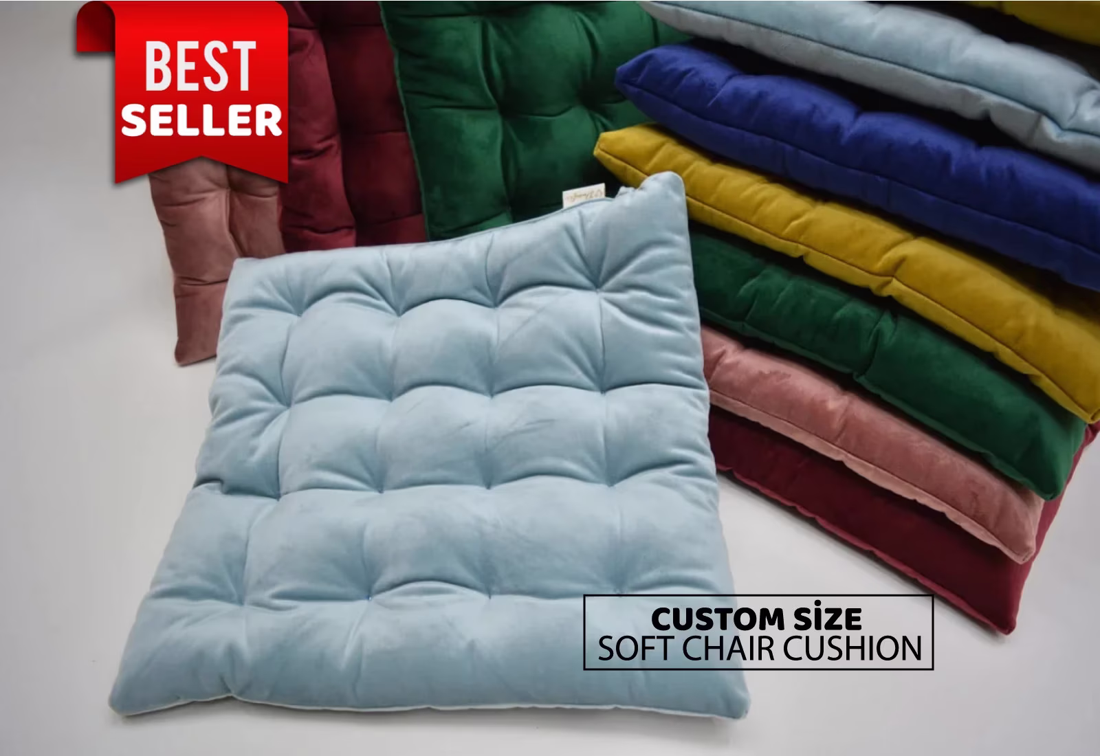 Velvet Chair Cushion With Ties, Square Baby Face Soft Seat Pads, Dining Kitchen Cushion, Indoor Floor 16x16 18x18 Customized