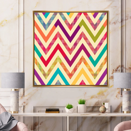 Designart 'Zigzag Bright Chevron In Retro Colors' Patterned Framed Canvas Wall Art Print