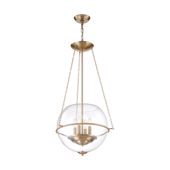 Odyssey 4-Light Pendant Fixture Vintage Brass Finish with Clear Glass - N/A