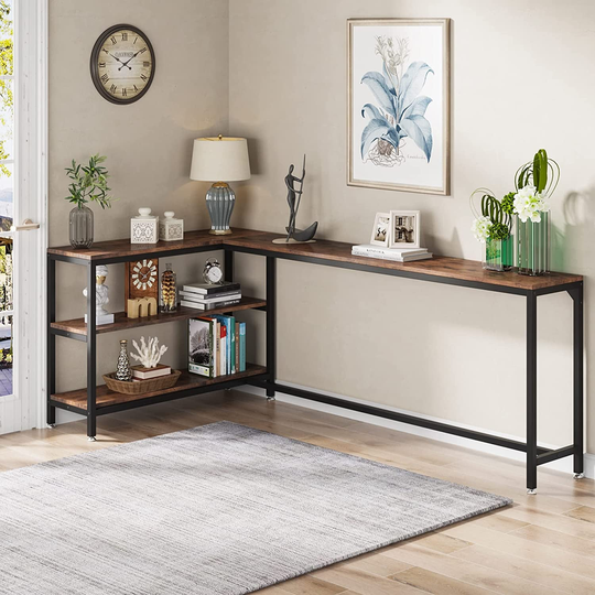 Industrial 3-tier L Shaped Console Table with Open Shelves Reversible - 83 x 43