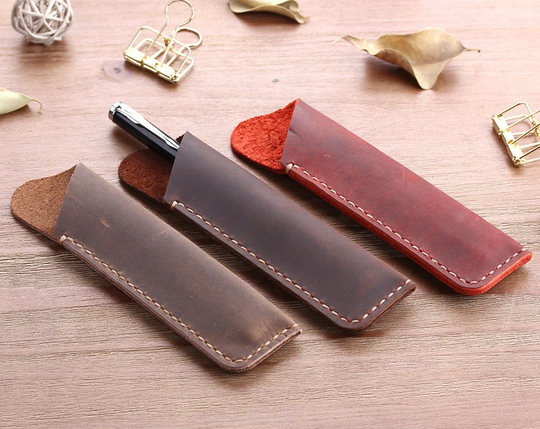 Genuine Leather Pencil Case, Personalized Pen Holder, Hand Stitching Pouch Cover, Gift For Him, Her -Christmas