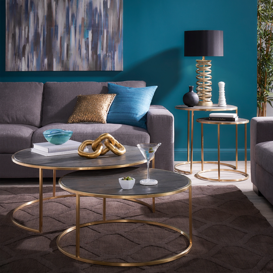 Subira Antique Gold Finished Metal Wood Round Coffee Table Nesting Set by iNSPIRE Q Bold