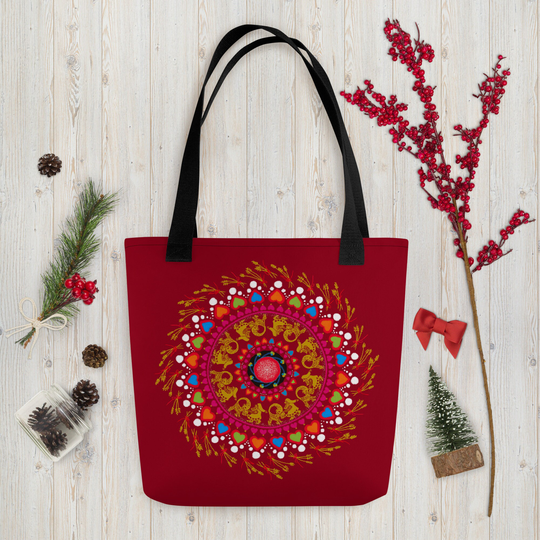 Scandinavian Folk Art Red Tote Bag For Groceries Or Hobbies