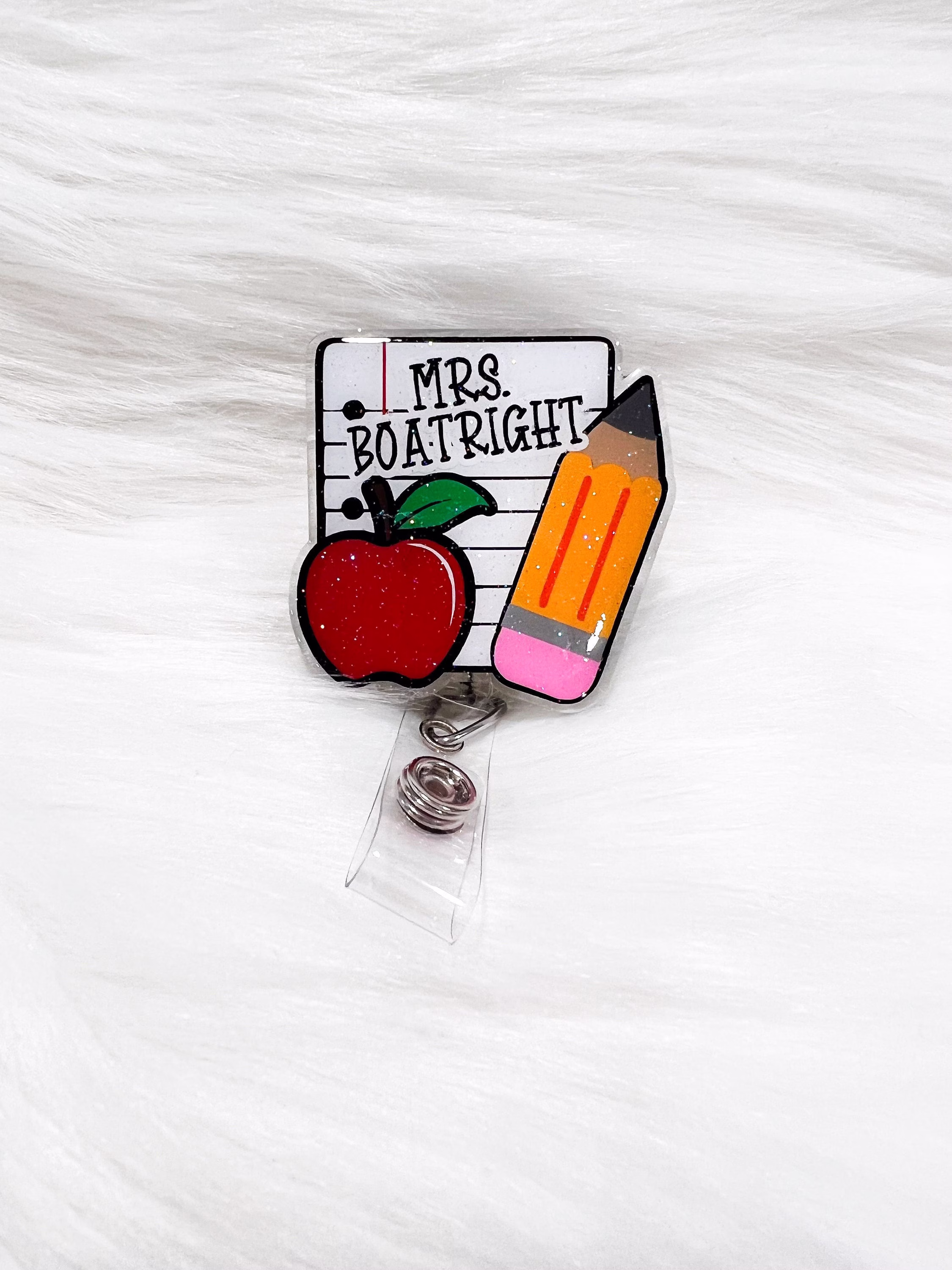 Teacher Badge Reel, Notebook Pencil Custom Name Gift, Holder, Cute Id Holder