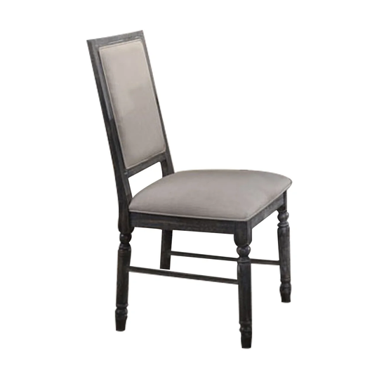 Linen Upholstered Wooden Side Chair with Turned Legs, Gray, Set of Two - 39.5 H x 21.5 W x 20 L Inches