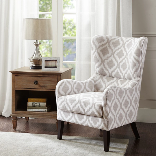 Madison Park Leda Grey/White Swoop Wing Chair