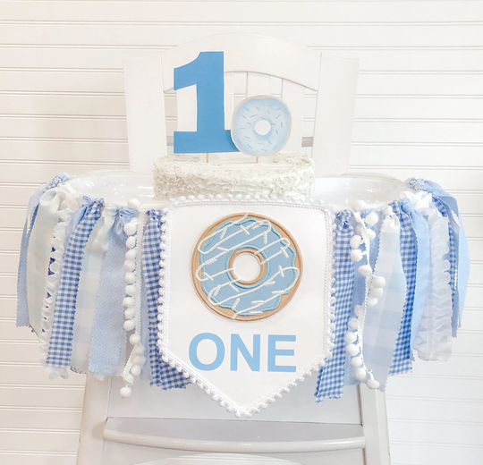 Donut 1st Birthday High Chair Banner, Boy Blue Party