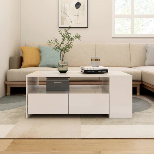 Coffee Table High Gloss White 40.2"x21.7"x16.5" Engineered Wood