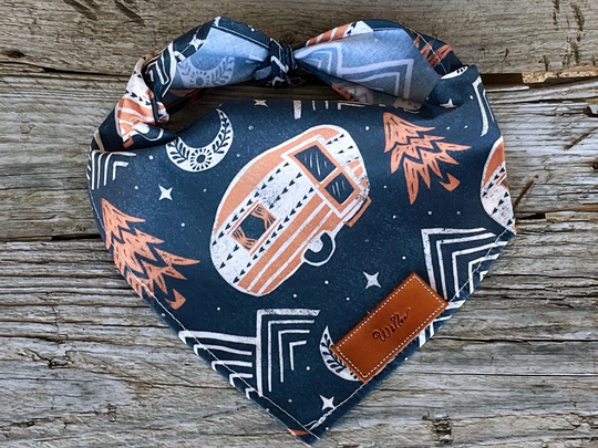Dog Bandanas, Camping Bandana Traditional Tie Personalized Leather Name Tag Over Collar, Pet Accessories