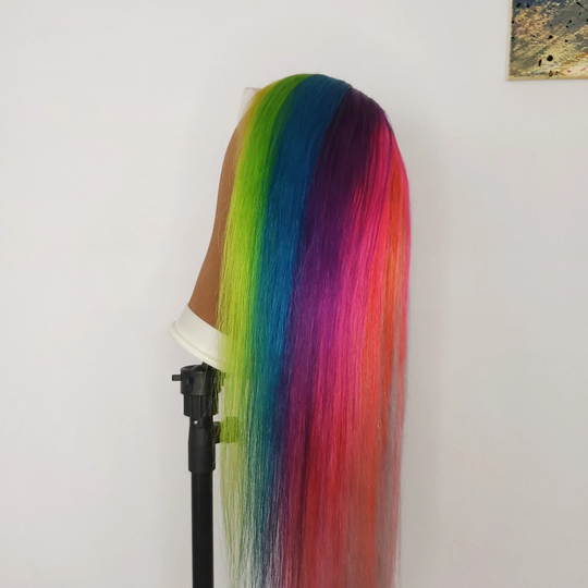Custom Made Rainbow Colors & Silver| Platinumbrazilian Remy Hair Lace Front Human Wig
