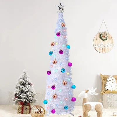 4' 11" H White Christmas Tree with LED Lights and Ball Ornaments