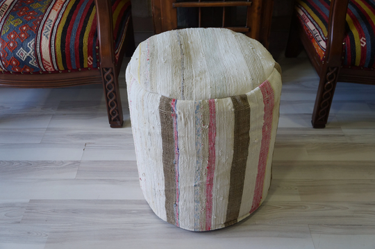 Pouffe Foot Stool Bean Bag Pouf Chair Ottoman Round Floor Pillow Boho Decorative Natural Cotton Kilim Rug Hand Woven Modern