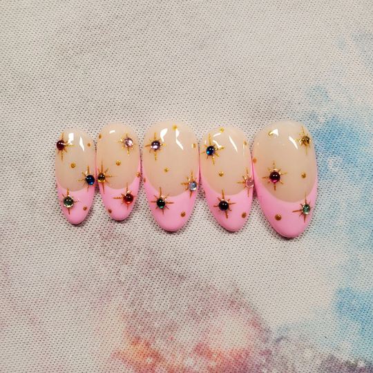 French Tips With Stars Press On Nails