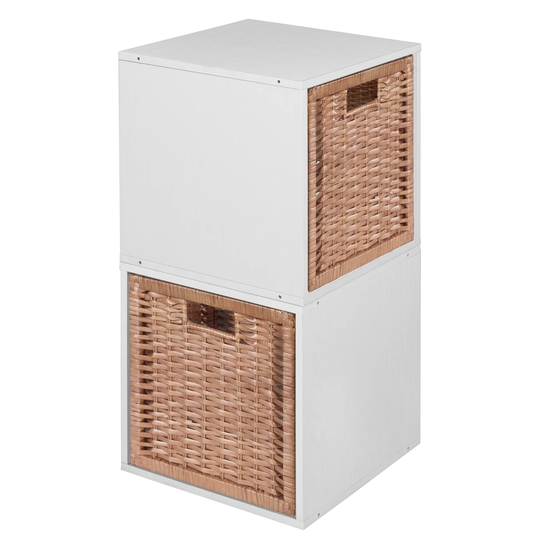Noble Connect Storage Set - 2 Cubes and 2 Wicker Baskets- White Wood Grain/Natural