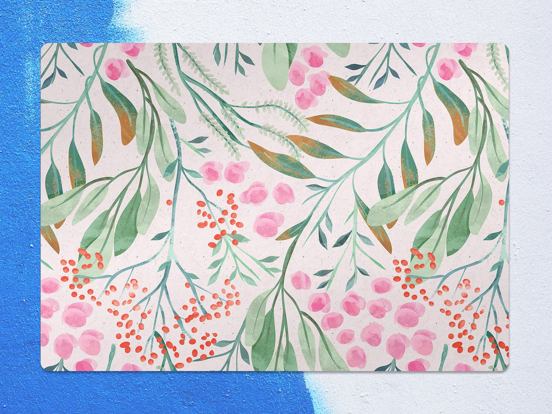 Spring Flowers Chair Mat, Green Protective Pink Splat Floral Vinyl Floor Area Rug, Kids Room Decor, Game Rug