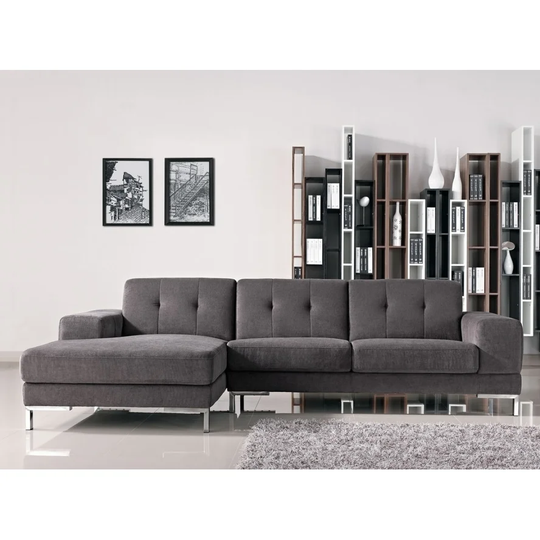 Divani Casa Forli Modern Grey Fabric Sectional Sofa w/ Left Facing Chaise