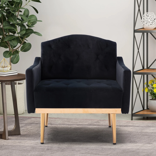 Velvet Upholstered Tufted Accent Chair With Rose Golden feet