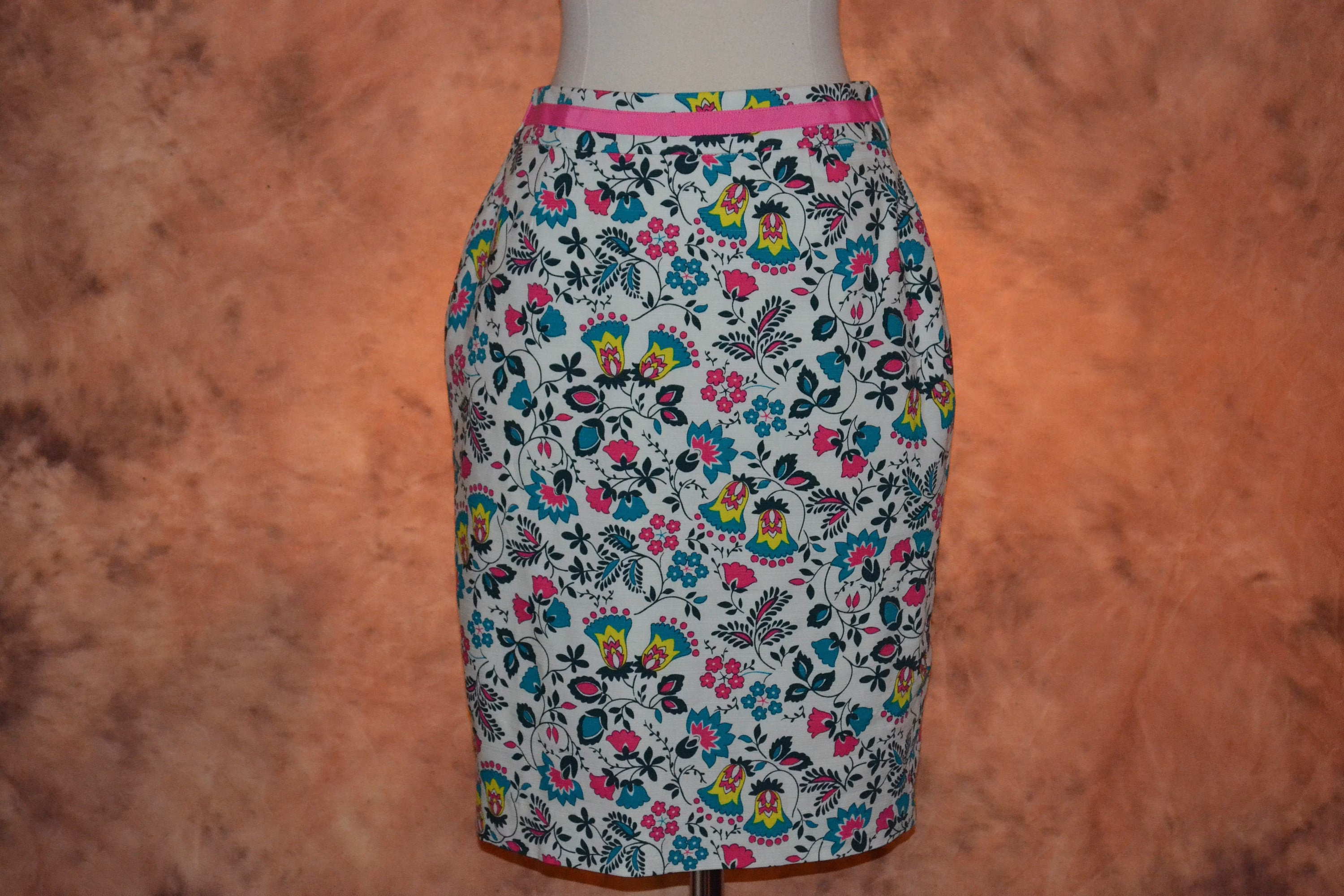 Mod Pencil Skirt Boden Women's 70S Inspired Colorful Hippie Style Heavy Cotton Dress Knee Length Fully Lined