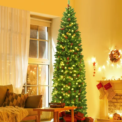 Pre-lit 7.5' Green Pine Artificial Christmas Tree with 350 Clear/White Lights