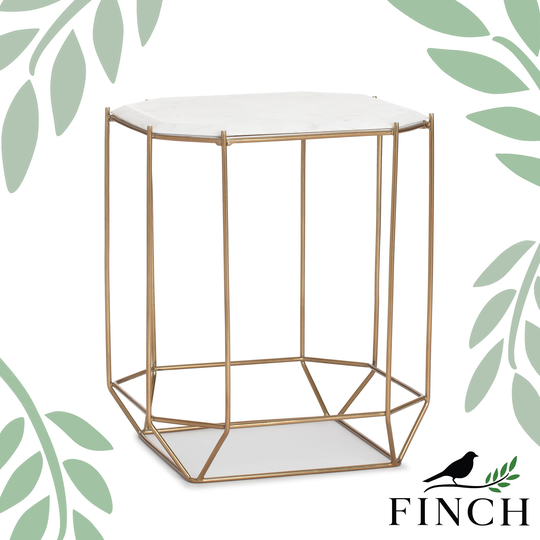 Finch Colton Solid Marble Top Accent Table with Gold Metal Base, White/Gold