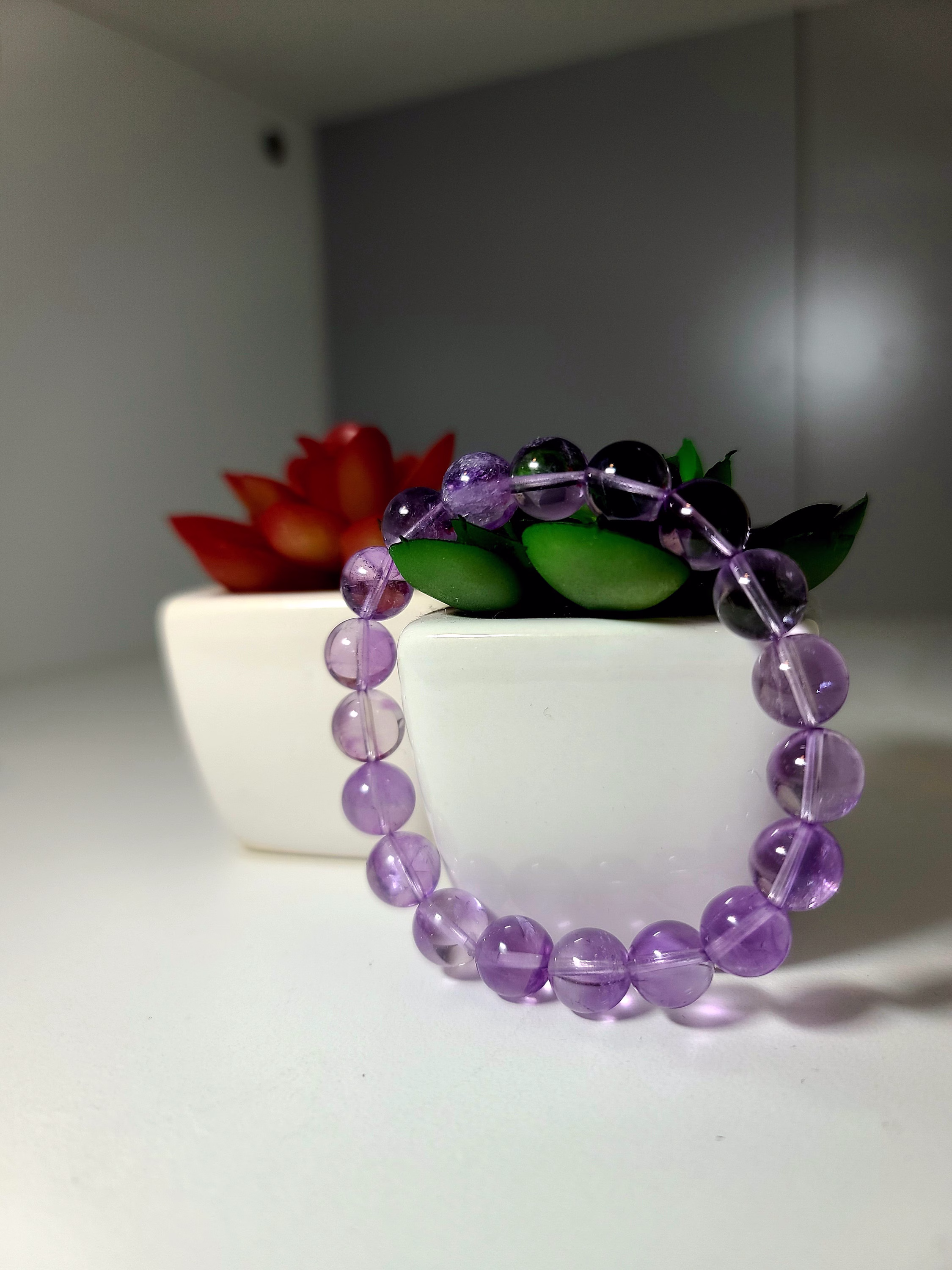 Transparent Deep Lavender Amethyst Beaded Bracelet