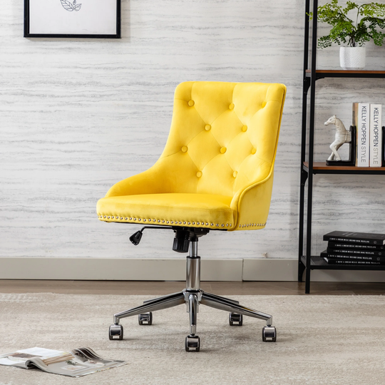 Office Desk Chair with Mid-Back Modern Tufted Velvet Computer Chair Swivel Height Adjustable Accent Chair with Wheels
