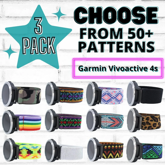 3 Pack - Elastic Watch Bands For Garmin Vivoactive 4S With 18mm Specialty Adapters Choose Your Patterns 50+ Color Options Bundle