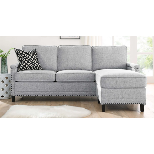 Hermitage Light Grey Fabric Upholstered Sectional Sofa with Right Facing Chaise
