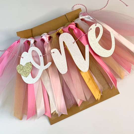 Valentines First Birthday High Chair Banner. Gold, Pink & White, Smash Cake Photo Prop. 1st Backdrop. One Gd
