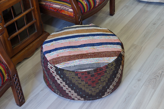 Pouffe Colorful Striped Bohemian Modern Decorative Pouf Stool Cushion For Floor Seat Round Pet Pillow Top Is Cotton Useful