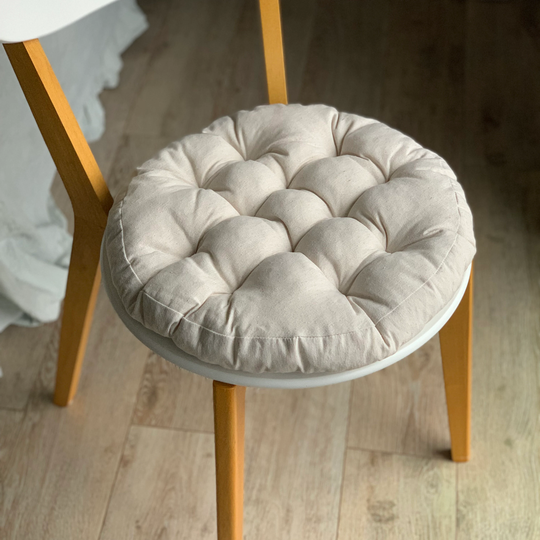 Linen Chair Cushions/ Quilted Seat Round White Cushion/Indoor/ Bistro Pillows Wedding Cushions