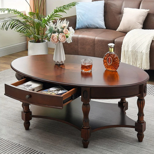 Solid Wood Coffee Table Console Table with Storage Drawer