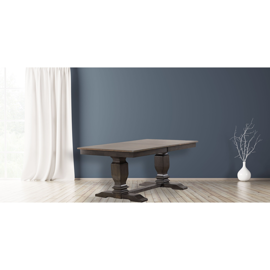 Rectangle Dining Table 42"x64"x82" Double Pedestal Transitional, Distressed Grey Stone/Black Stone - N/A
