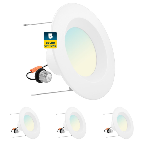 Sunperian 5/6" Recessed Lighting LED Can Light 5 Color Options 14W=90W Dimmable Wet Rated IC Rated 4 Pack