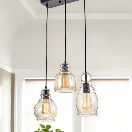 Mariana 3-Light Cognac Glass Cluster Pendant in Antique Black Finish