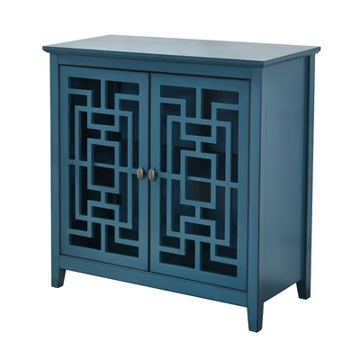Buffet Sideboard Storage Cabinet With Doors And Adjustable Shelf, Dark Teal