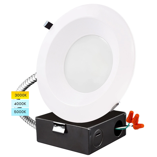 Luxrite 10" LED Recessed Light with J-Box 22/29/37.5W, 3 Color Selectable, Dimmable, 2300/3000/3700 Lumens, Wet Rated