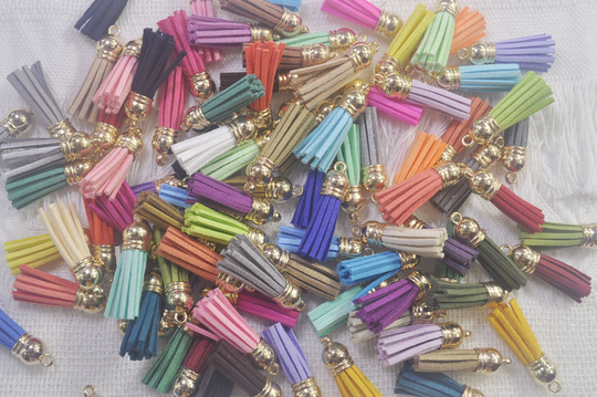 10-100 Mixed Colors Tassels, 1.5'', Faux Suede Leather Tassles Charm, Tassels, Suede Tassels, Tassels For Keychains, Mini Tassel With Gold Cap