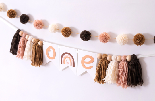 Boho Rainbow High Chair Banner, Tassel Garland, Wood Bead First Birthday Decorations, Highchair Garland