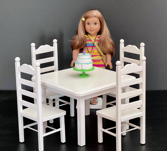 White, Square Doll Table & Four Chairs For 18-Inch Dolls. Shipping Included in Price