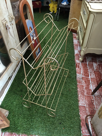 Mid Century Retro Brass Finish Book Record Bar Plant Wire Office Storage