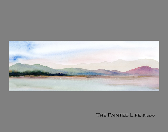 Abstract Colorful Panoramic Mountains Art Print, Contemporary Minimalist + Modern Wide Wall in Various Sizes