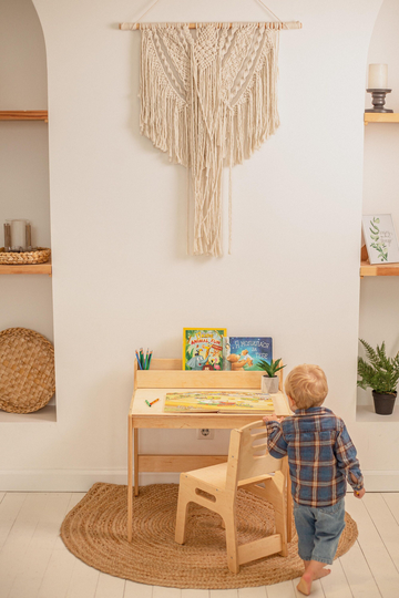 Learning Preschool Desk With Bookshelf For Toddler, Montessori Kids Desk, Activity Table Chair, First Day Of Gift