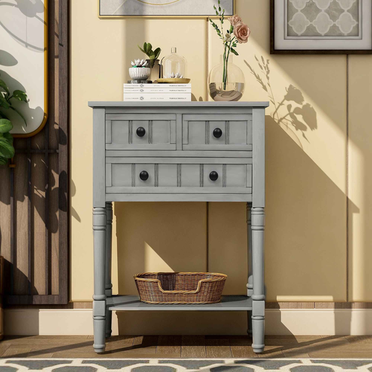 23.7"L Console Table with 3 Storage Drawers and Bottom Shelf