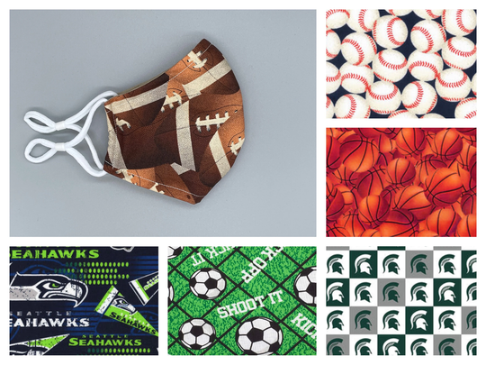 Football, Baseball, Basketball, Soccer Face Mask - Adult, Child, Kid, School, Adjustable, Nose Wire, Cotton, Washable, Handmade, Reusable
