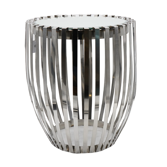 A&B Home Xanthia Steel and Mirror Drum Accent Table - Silver
