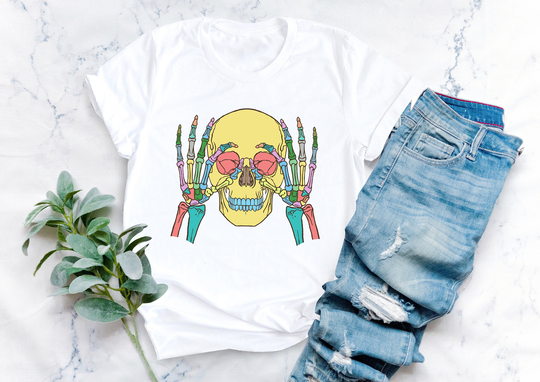 Skull Colorful Shirt, Skeleton Halloween Tee, Gift, Costume, Colored