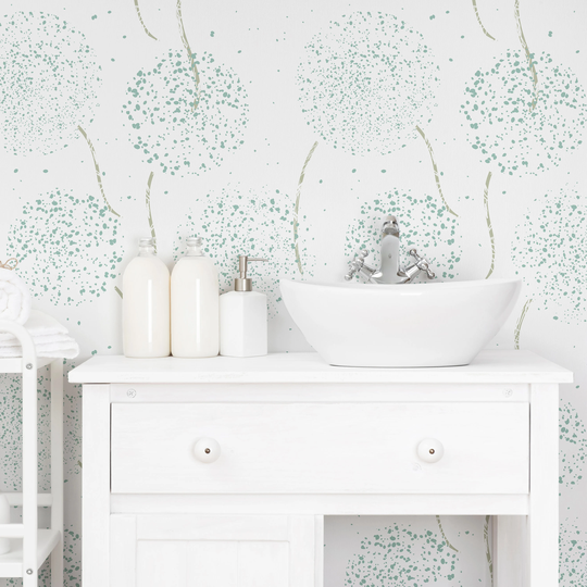 Dandelion Flowers Wallpaper - Custom Color Teal Floral Pattern Peel & Stick Removable For All Rooms Self Adhesive Mural 163