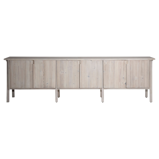 Beckham 109-inch Reclaimed Pine and Elm Mid-Century Styled 4-Door Sideboard, Light Grey Finish